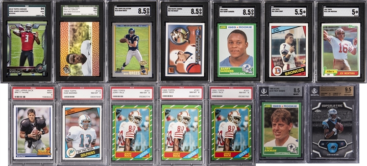 1981-2015 Topps & Assorted Brands Football Hall of Fame & Stars Graded Rookie Card Collection (14) Featuring Tom Brady, Joe Montana, Jerry Rice & More!